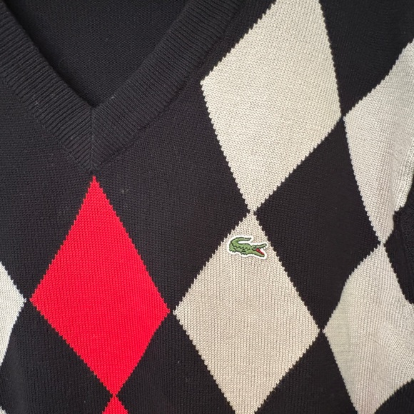LACOSTE Mens Argyle Diamond Black Red Sweater. 5 - Picture 3 of 11